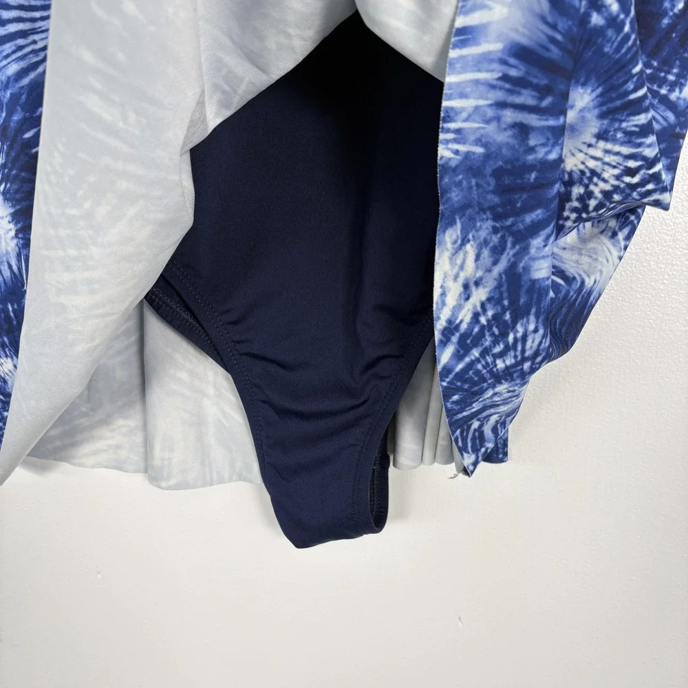 Lands' End Swimdress Womens 16 Plus Blue Tie Dye Adjustable Straps‎ One Piece